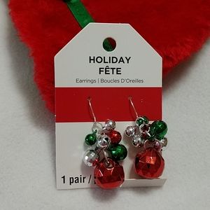 3/$21 Dangling Bells Earrings Jingle Christmas Facet Pierced Holiday Multicolor